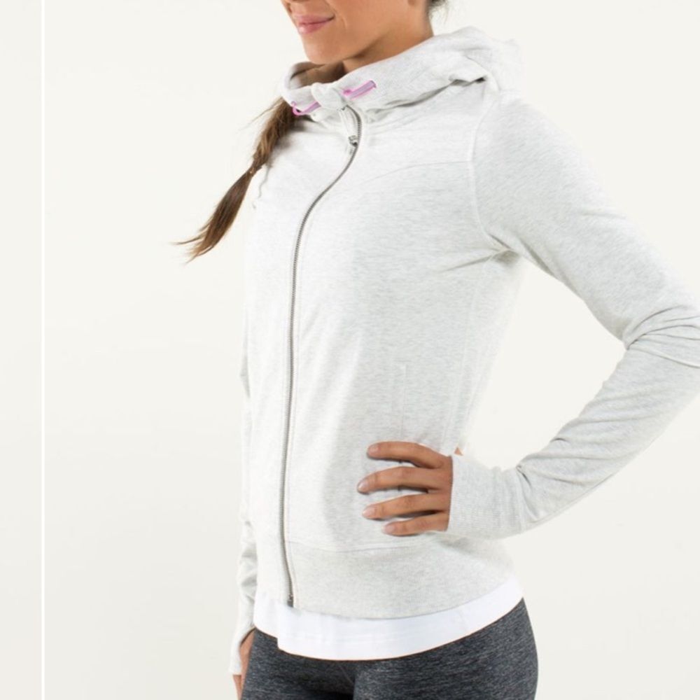 lululemon athletica Light Gray Hoodie with Pink Drawcords